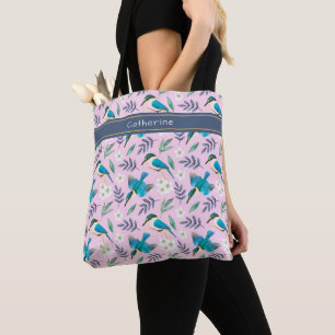 Bolsa Tote Pássaros de Martim-pescador Bonitos Nome Rosa Padr