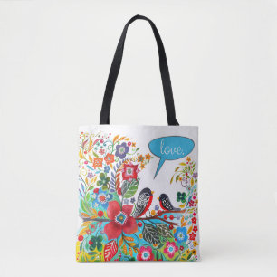Bolsa Tote Pássaros do amor de Boho