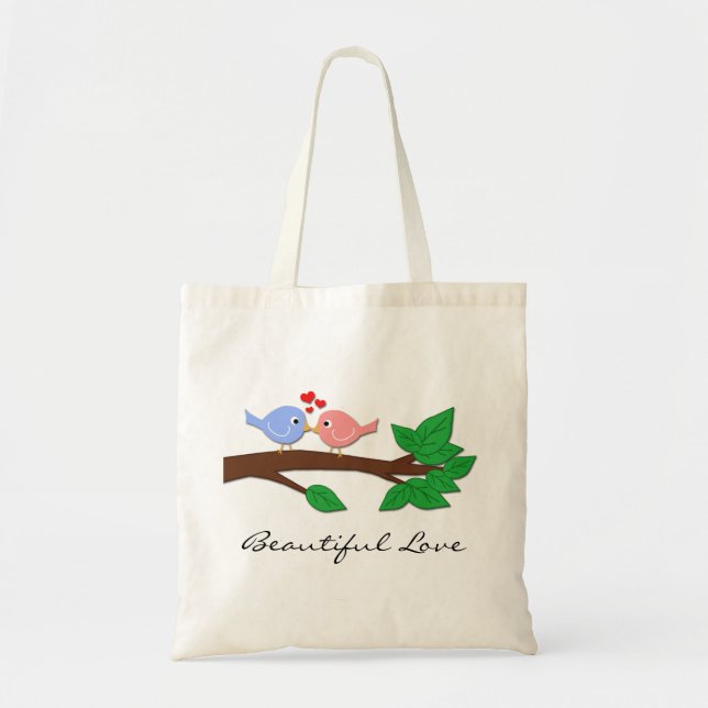 Bolsa Tote Pássaros do Amor em um Ramo : (Frente)