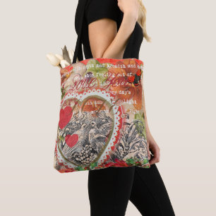 Bolsa Tote Pássaros do Coração Arte Colagem Vermelha