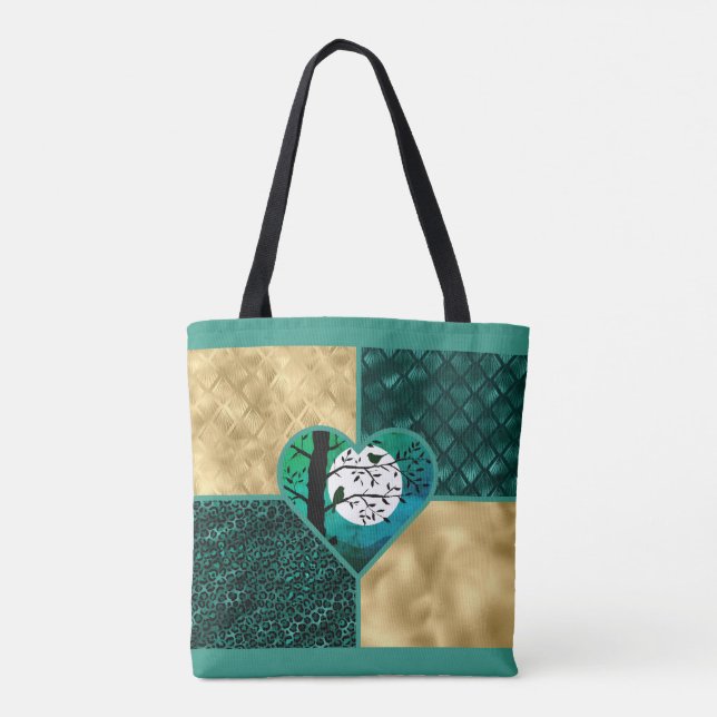 Bolsa Tote Pássaros do luar, Dourados e negros (Verso)