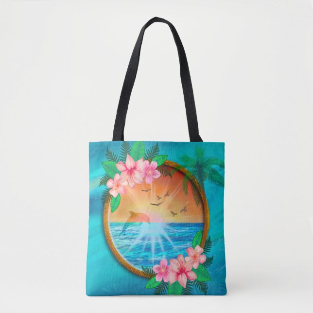 Bolsa Tote Pássaros do Oceano Praia Summer voam no céu e mina (Frente)