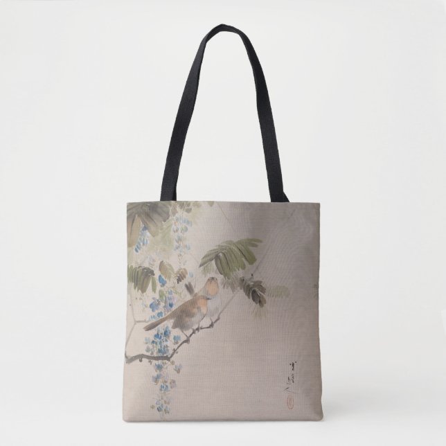 Bolsa Tote Pássaros e Flores por Watanabe Seitei (Frente)