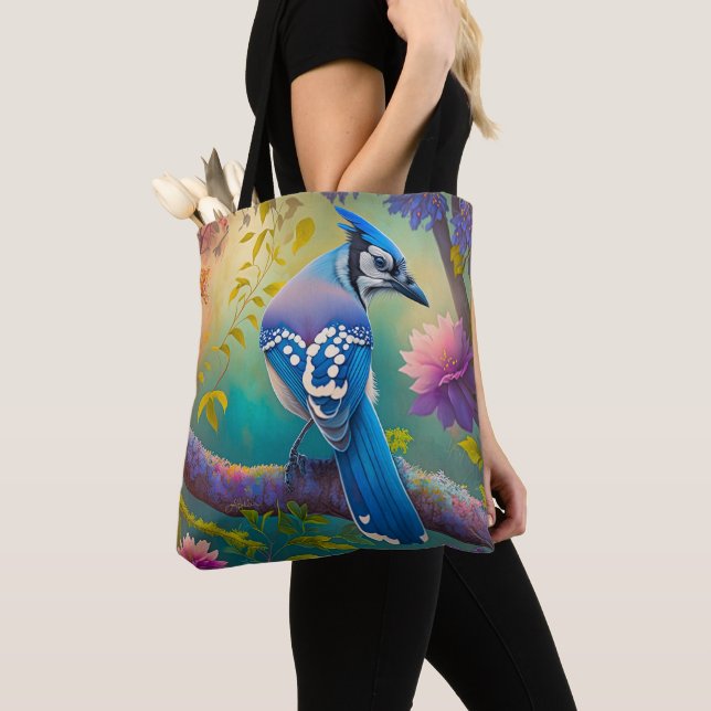 Bolsa Tote Pássaros Fantasia Gaio Azul (Close Up)