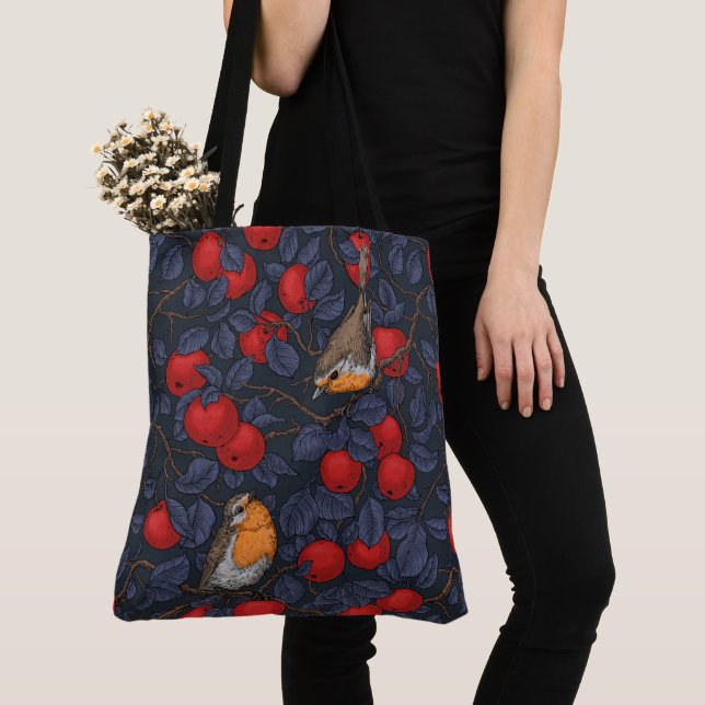 Bolsa Tote Pássaros na macieira/azul e vermelho  (Close Up)
