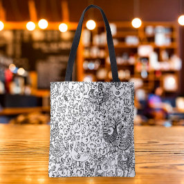 Bolsa Tote Pássaros Pretos e Brancos Padrão Divertido e Capri