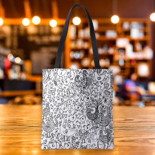 Bolsa Tote Pássaros Pretos e Brancos Padrão Divertido e Capri