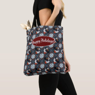 Bolsa Tote Pássaros Puffin Bonitos Padrão de inverno