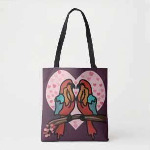 Bolsa Tote Pássaros Românticos Minimalistas Amor