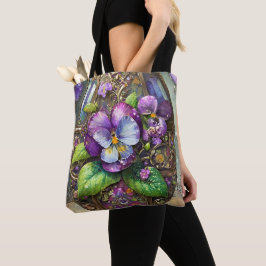 Bolsa Tote Pássaros Sanguinados Violetas Flores Selvagens Ovo