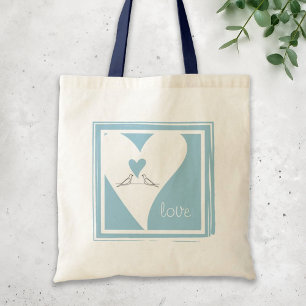 Bolsa Tote Pássaros Simples Modernos em Coração Azul Claro do