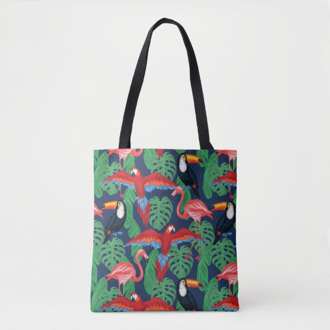 Bolsa Tote Pássaros tropicais em cores brilhantes (Frente)