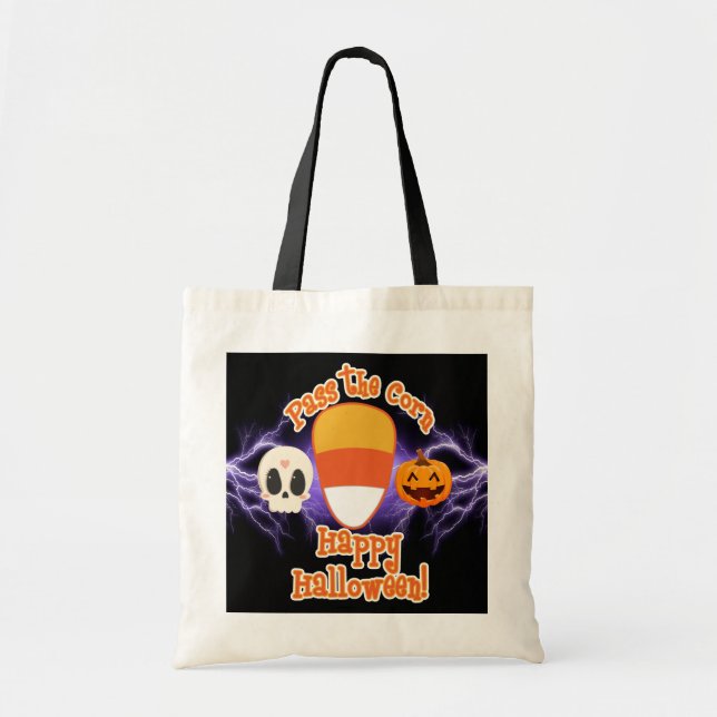 Bolsa Tote Passe o Milho de Halloween  (Frente)