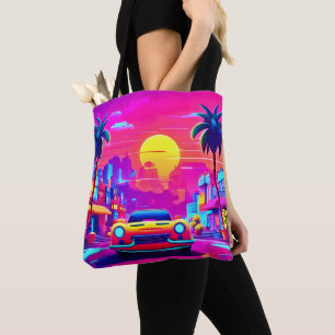 Bolsa Tote Passeio de carro pela cidade ao pôr do sol Neon Su