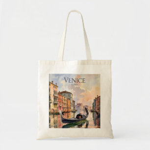 Bolsa Tote Passeio de Gôndola em Veneza Aquarela Colorida do