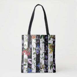 Bolsa Tote Passiflora Colorida em Listras Pretas e Brancas