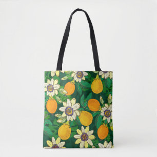 Bolsa Tote Passionflower Bloom: Imagem Preta De Fundo.