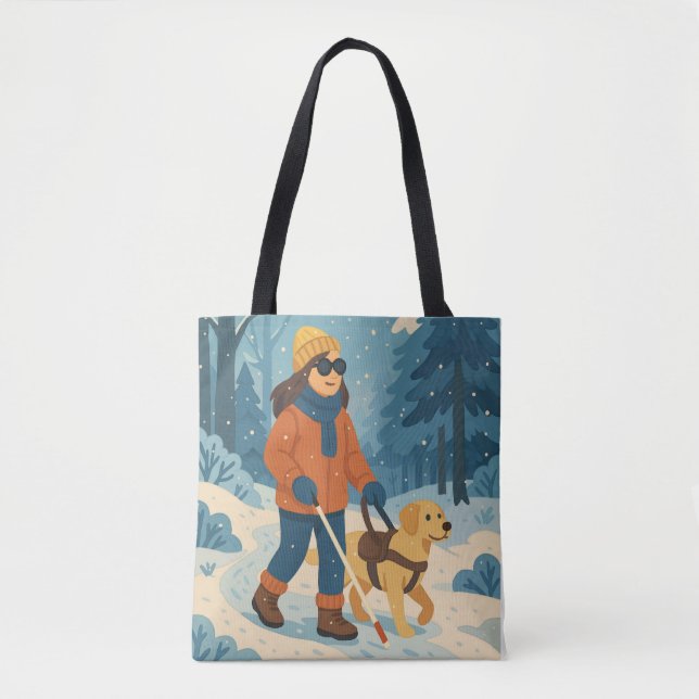 Bolsa Tote Passo Inverno com Ilustração de Cachorro Guia (Frente)
