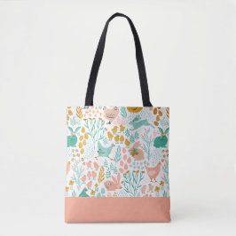 Bolsa Tote Pasta cores da Páscoa Galinhas Flores