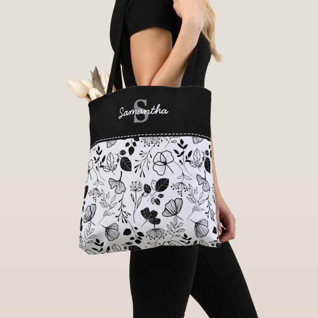 Bolsa Tote Pasta de flores pretas de tinta (Close Up)