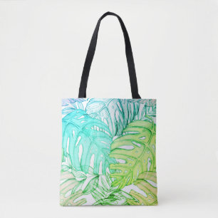 Bolsa Tote Pasta monstera folha de palma aquarela tropical