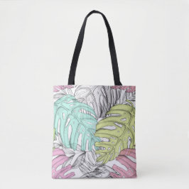 Bolsa Tote Pasta monstera folha de palma aquarela tropical