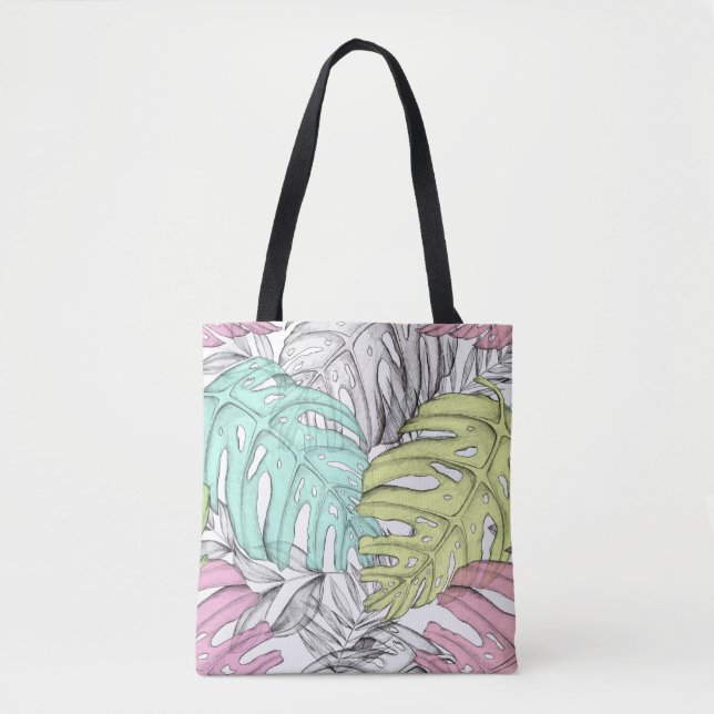 Bolsa Tote Pasta monstera folha de palma aquarela tropical (Frente)