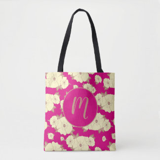 Bolsa Tote Pastel Amarelo Cobre Floral a rosa da Fuchsia