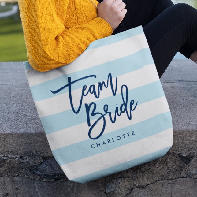 Bolsa Tote Pastel Blue e White Stripes Blue Team Brid (Criador carregado)