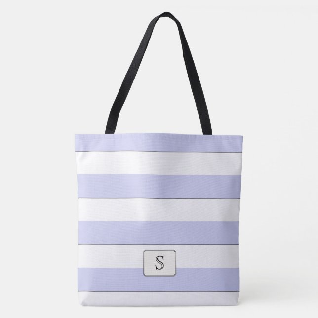 Bolsa Tote Pastel Blue Stripes em qualquer Monograma Personal (Frente)