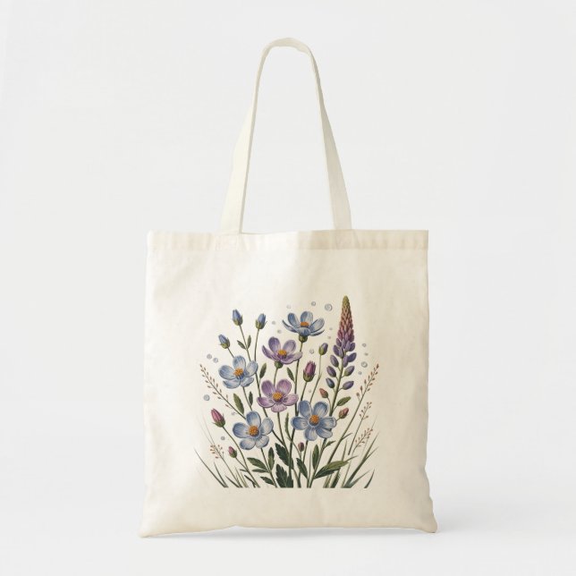 Bolsa Tote Pastel Blue Wildflowers – Minimalist Botanical (Frente)