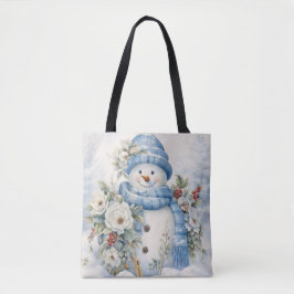 BOLSA TOTE PASTEL BLUE WINTER HOLIDAY CHRISTMAS SNOWMAN