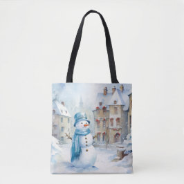 BOLSA TOTE PASTEL BLUE WINTER HOLIDAY CHRISTMAS SNOWMAN