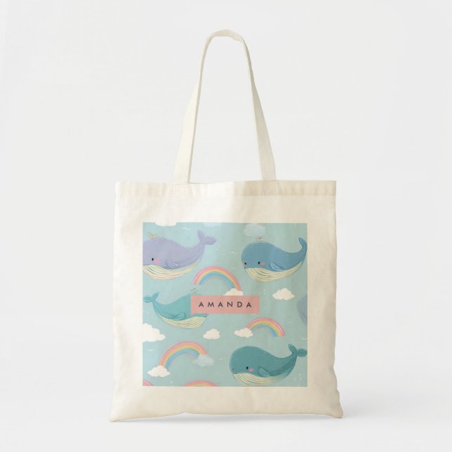 Bolsa Tote Pastel-branco personalizado e padrão-arco-íris (Frente)