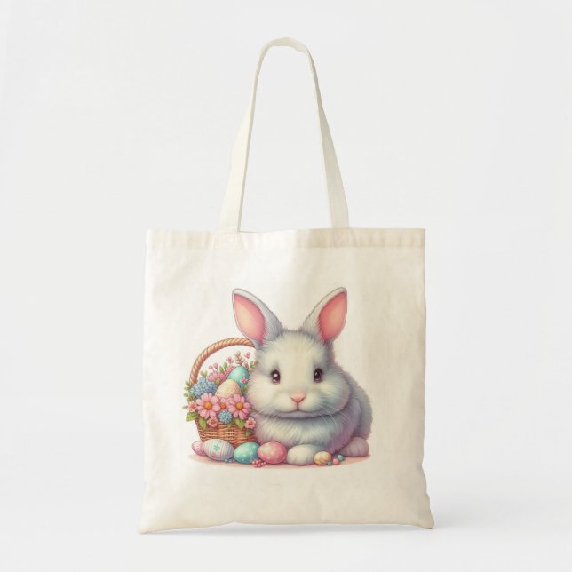 Bolsa Tote Pastel Coelho da Páscoa bonito (Frente)