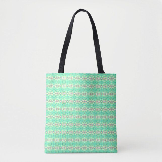 Bolsa Tote Pastel de Damas Geométricas de Arte Verde Amarelo (Frente)