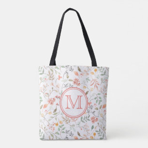 Bolsa Tote Pastel Floral Monograma Elegante