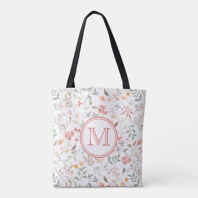 Bolsa Tote Pastel Floral Monograma Elegante (Verso)