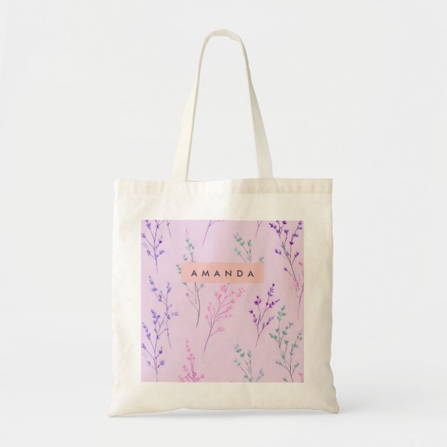 Bolsa Tote Pastel Floral Personalizado, Elegante (Frente)