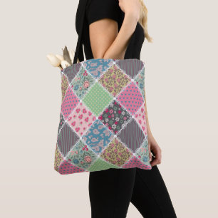 Bolsa Tote Pastel Floral Quilt Squares