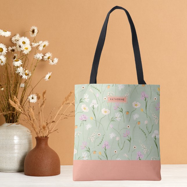 Bolsa Tote Pastel Green Boho Chic Floral (Criador carregado)