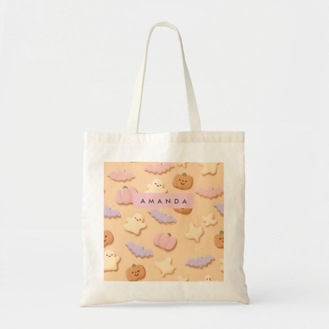 Bolsa Tote Pastel Halloween Cookie Ghost Bat personalizado (Frente)