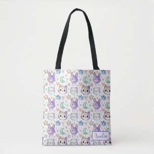 Bolsa Tote Pastel Kawaii Animal Fofo Aquarela Estética