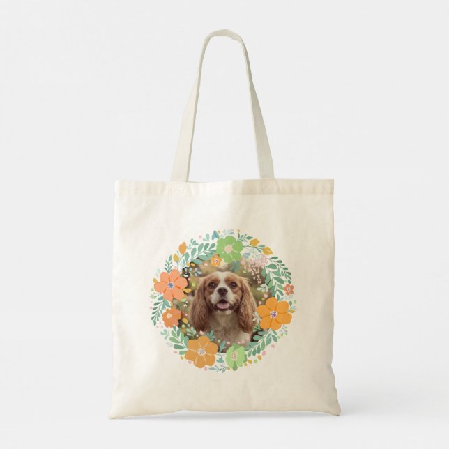 Bolsa Tote Pastel Laranja Cavalier King Charles Spaniel Flora (Verso)