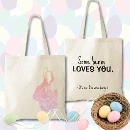 Bolsa Tote Pastel Mínimo Simples - Coelho da Páscoa Arco-Íris