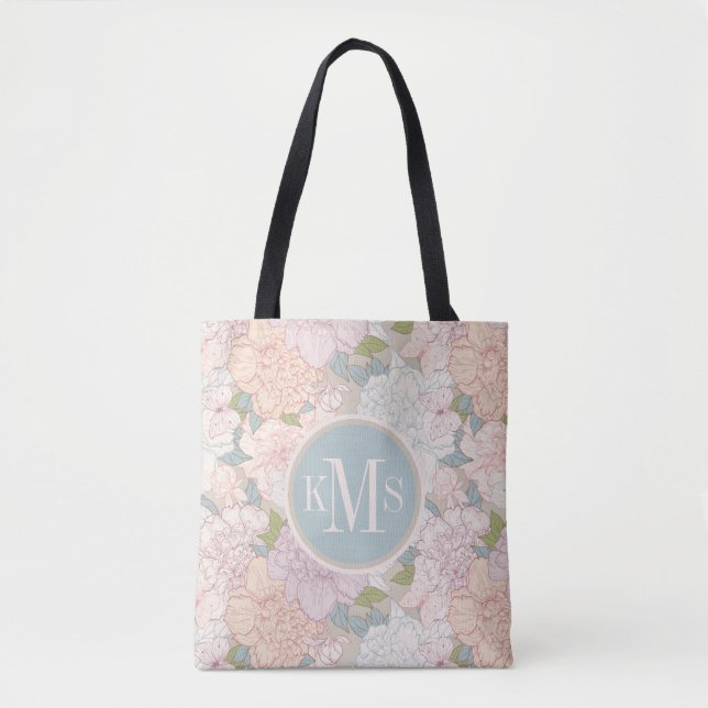 Bolsa Tote Pastel Peony & Butterfly Fllower Pattern (Frente)
