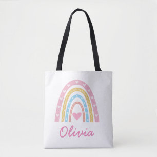 Bolsa Tote Pastel Personalizado boho arco-íris nome da menina