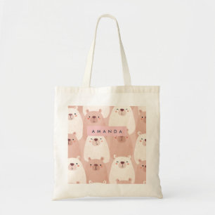 Bolsa Tote Pastel Personalizado Capybara Adorável