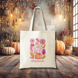 Bolsa Tote Pastel Pink Halloween Ghost with Custom Name
