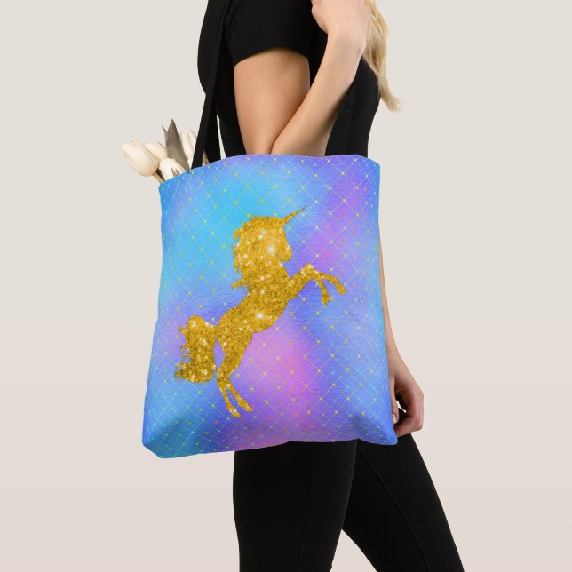 Bolsa Tote Pastel Rainbow e Dourado Unicorn (Close Up)